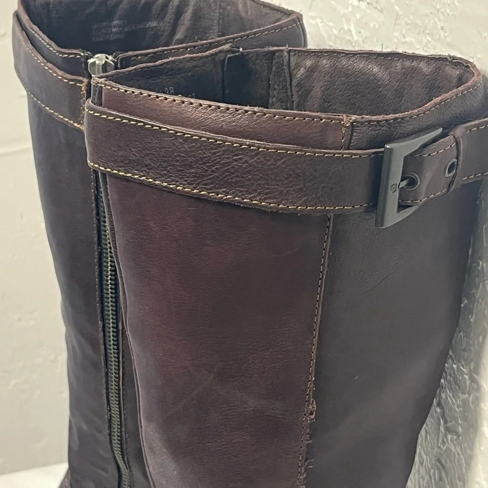 Born Dark Brown Leather Knee Buckle Zip Boots SZ 7